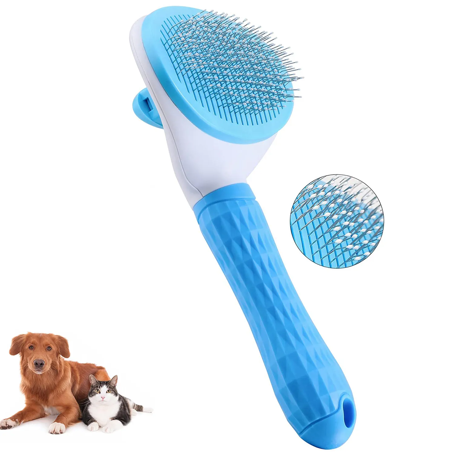 Cepillo de acero inoxidable personalizado para quitar el pelo de mascotas, brocha de limpieza automática para perros y gatos, novedad