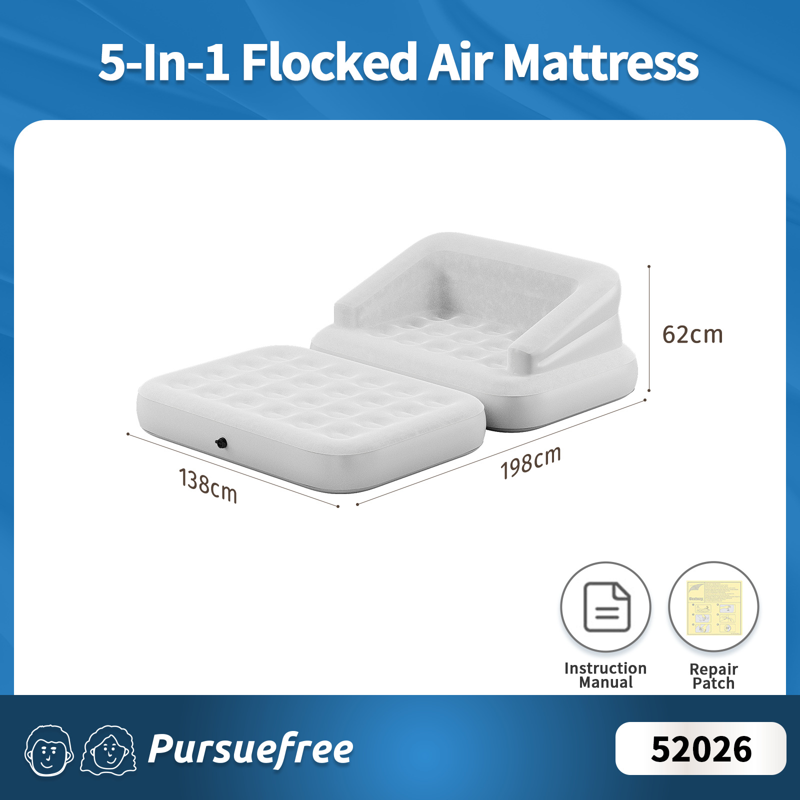 Canapé-lit floqué 5 en 1 (198*138*62cm) 52026