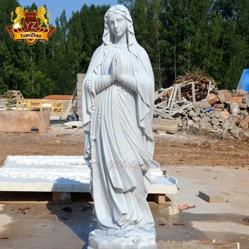 Decorazione cristiana su misura in marmo cattolico pietra vergine maria scultura religiosa a grandezza naturale statua di marmo