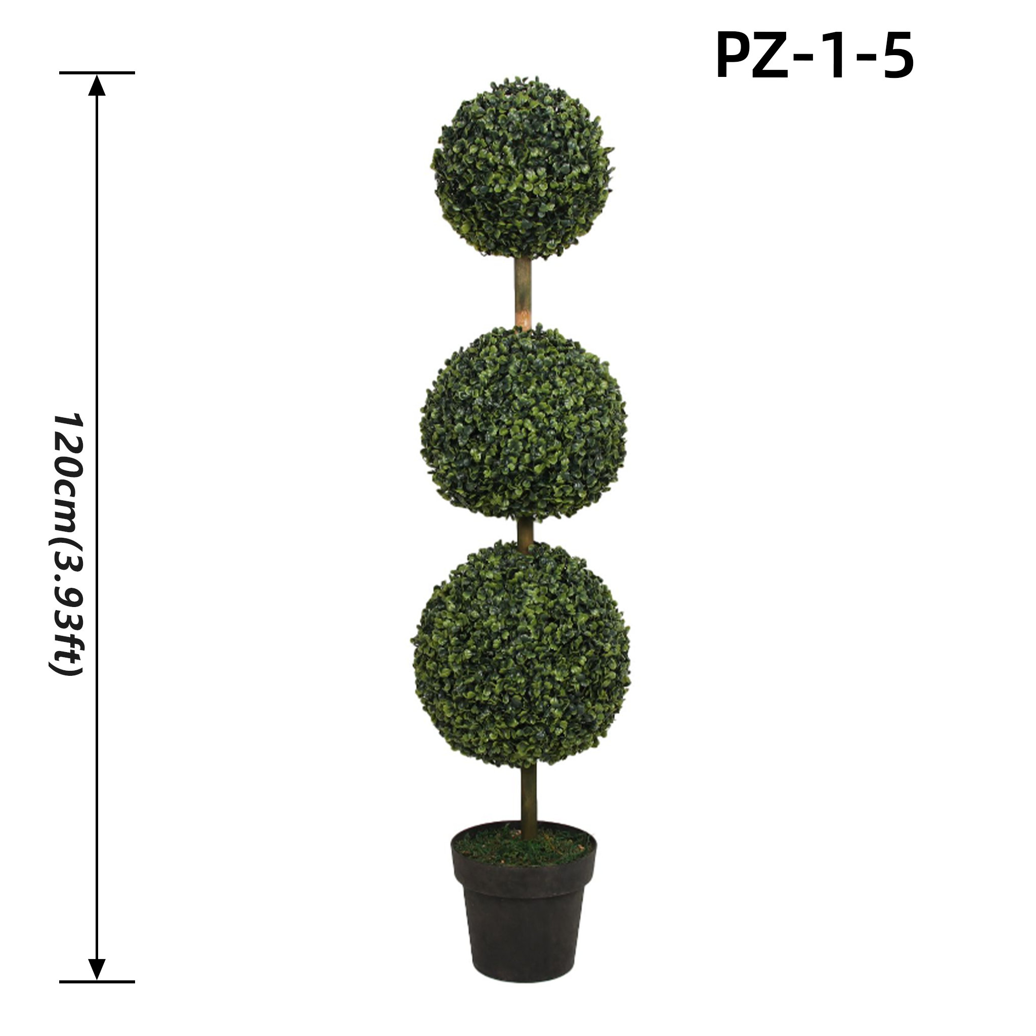 Arbre topiaire artificiel à triple boule de buis (120 cm/3,93 pieds)