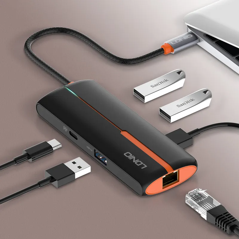 LDNIO 타입 C 허브 다기능 어댑터 6 in 1 USB C 허브 도킹 스테이션 맥 프로 USB 3.0 분배기 컴퓨터 액세서리