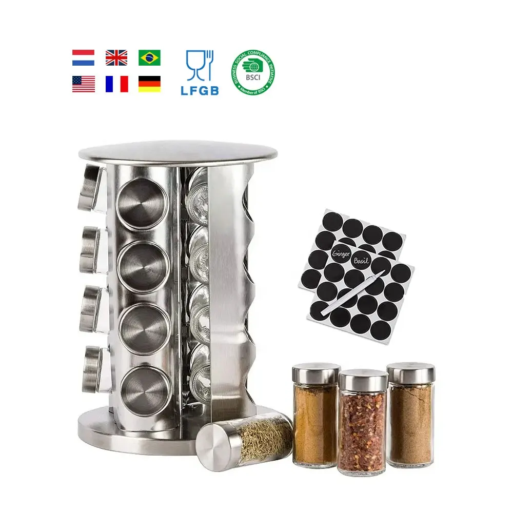 Rack De Armazenamento De Cozinha Garrafas De Pimenta De Açúcar Salt Shakers Conjunto De Frasco De Especiarias Rack De Vidro Organizador De Vidro Rotativo Titular Tempero