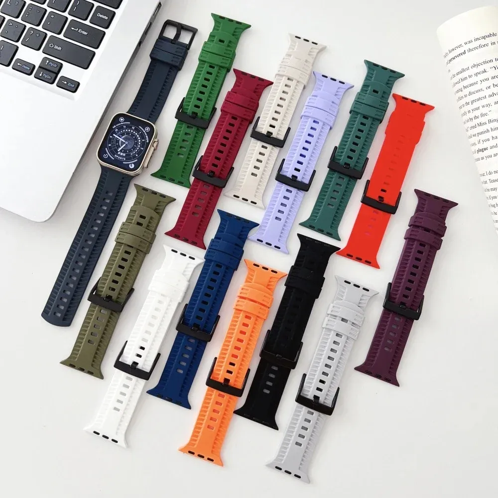 Cho Apple xem thể thao ban nhạc 38/ 40/41/42/44/45/49mm cho iWatch 8 7 6 5 siêu lốp mô hình khắc Silicone dây đeo đồng hồ