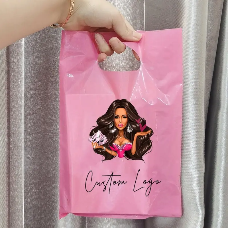 Özel logo baskı kolu ile plastik alışveriş çantası plastik kozmetik çantaları hediye küçük geri dönüşümlü plastik alışveriş çantası torba ambalaj
