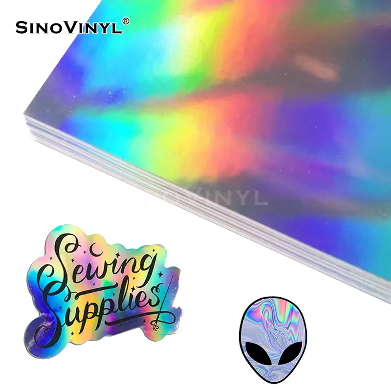 SINOVINYL Atacado Eco Solvente Inkjet Impressão Adesivos Adesivos Holograma Etiqueta Rainbow Holographic Printable Vinyl Roll