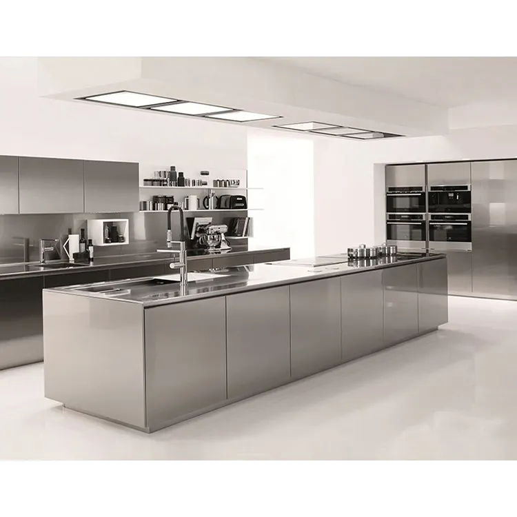 Mobili da cucina moderni in metallo ss design ristorante commerciale pronto all'uso armadio da cucina in acciaio inossidabile 304 resistente all'acqua