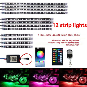 ไฟ LED 12ดวงหลากสี RGB 12ดวงกันน้ำชุดแถบไฟสร้างบรรยากาศภายนอกรถจักรยานยนต์12V ควบคุมผ่านแอปอัจฉริยะสภาพใหม่