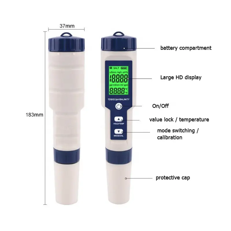 5 in 1 portable pen type temperature salt ph ec and tds ppm meter for water quality test