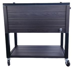 Modern Industrial Style Good Efficiency Custom Brand Logo <strong>60L</strong> Metal Ice Cooler Box Ice <strong>Trolley</strong> with Wooden Grain