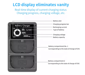 高品質LP-E6デジタルカメラバッテリー充電器スマートLCDディスプレイUSBカメラ充電器充電式ポータブル充電器 - Product Image 6