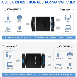 USB3.0スイッチセレクターKVMスイッチ2in1プリンターキーボードスプリッターUSB双方向スイッチャーボックス共有スイッチ - Product Image 3