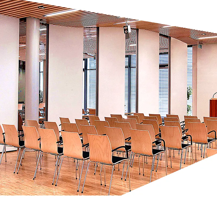 Flexible Movable Partition Wall With Glass Mdf Fabric Wooden Folding Panel Gypsum Board Finish, Fitting Door With Aluminum Frame