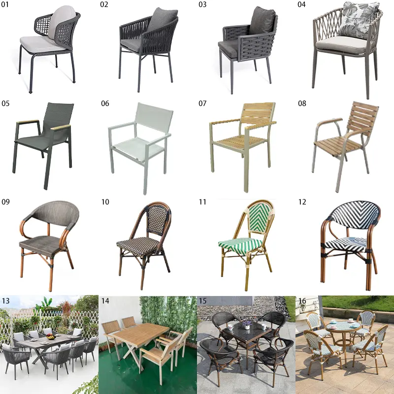 Cadeiras de jardim para praia, almofada lateral empilhada de teca, cadeiras de plástico para restaurantes, móveis de exterior