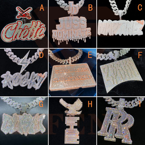 Mặt dây chuyền chữ cái viết tắt bằng kim cương Moissanite đặt làm riêng, kiểu baguette, dành cho dây chuyền Cuban, trang sức mạ đá lấp lánh, phong cách Hip Hop - Product Image 5