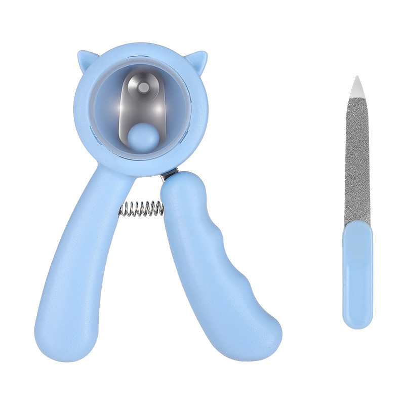 Cortauñas para mascotas anti-salpicaduras con cabeza redonda azul + lima