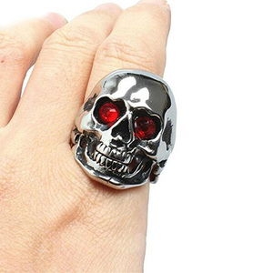 Custom Punk Silver <strong>Ring</strong> Skull Head Red Eye <strong>Stone</strong> Stainless Steel Skull <strong>Ring</strong> for Men