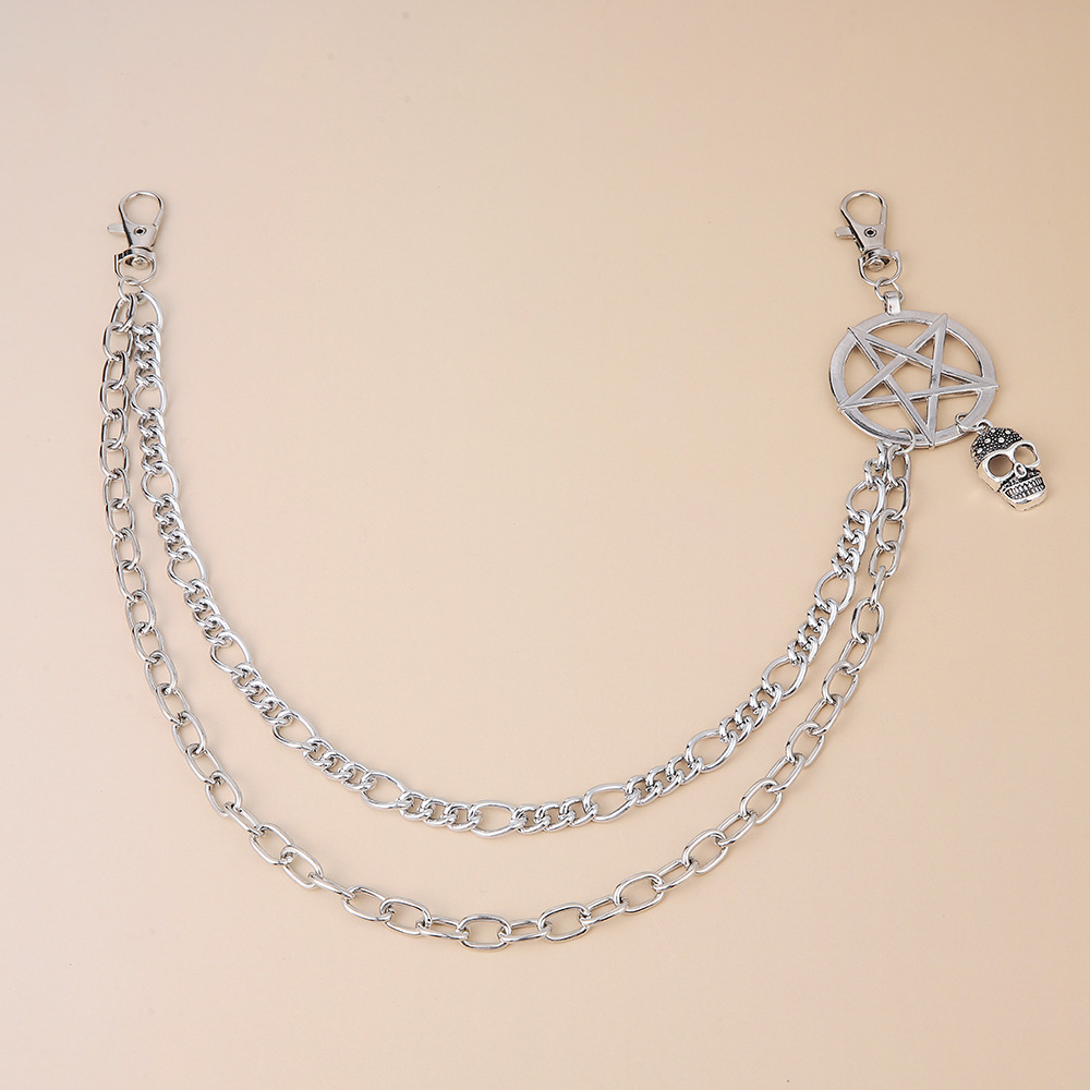 Chaîne de pantalon avec pendentif anneau grande étoile à cinq branches, blanc K