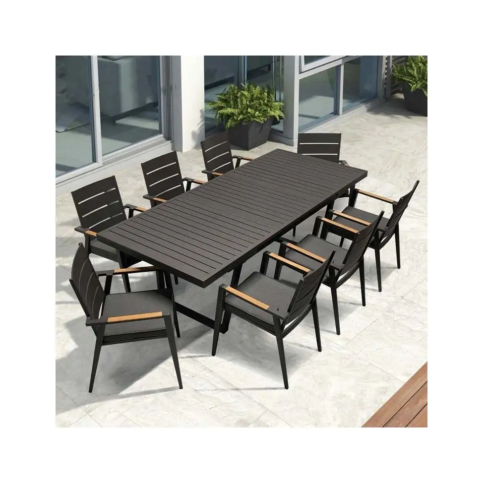 Vente en gros d'ensemble de table de restaurant mobilier de jardin moderne en aluminium table à manger et chaises d'extérieur pour hôtel