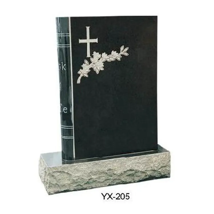 Cross Black Granite Tombstone Bible Headstone