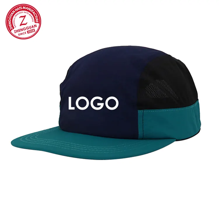 Custom Logo Geborduurd 5 Panel Gestructureerde Katoen Flat Bill Hiphop Trucker Hoed Mesh Back Snapback Baseball Caps