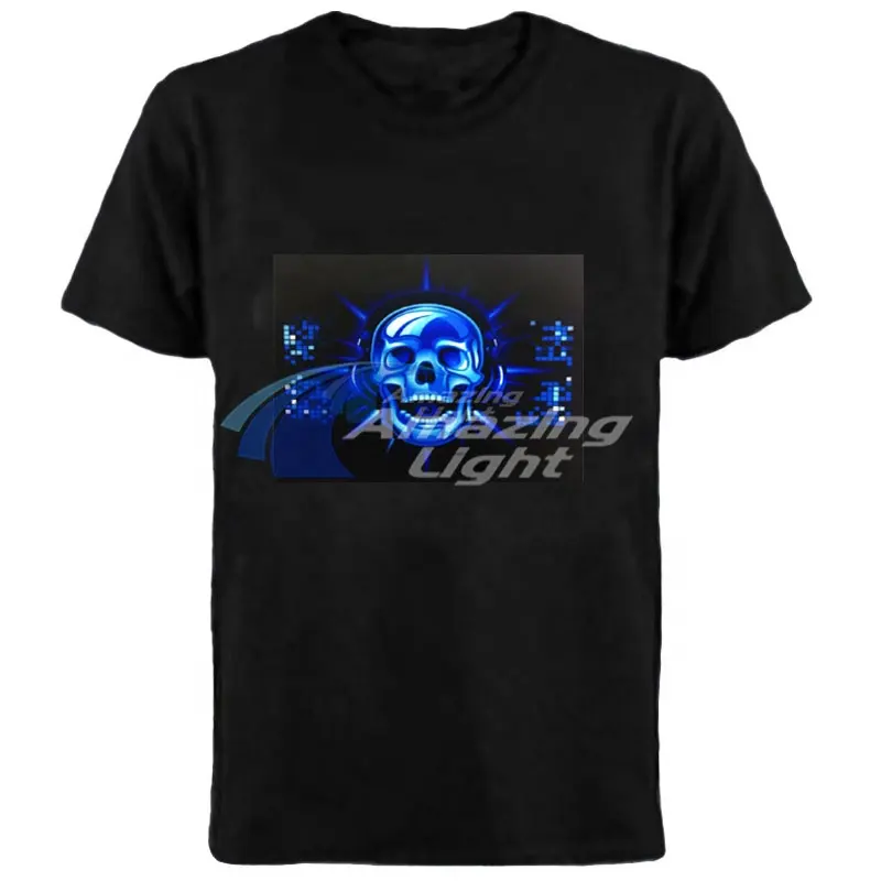 Led sound active t-shirt manica corta EL T-shirt moda o-collo Casual Skull El lampeggiante T shirt Sound Active El T-shirt