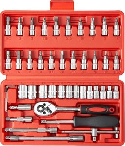 46-Piece 1/4 Inch Drive Socket Set <strong>2025</strong> Upgrade Compact Car Screwdriver Kit Metric Extension Bar Bit Socket Set for Tool-001 - Product Image 2