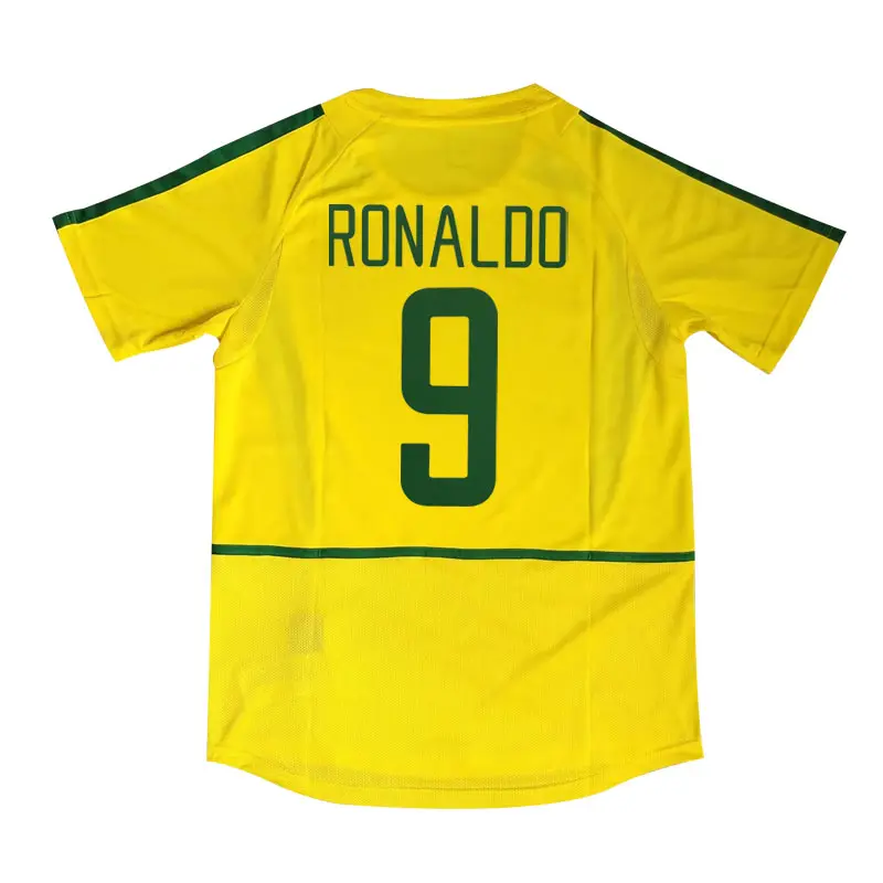 2002 бразильский ретро домашний мяч желтый топ для взрослых Футболка с цифровым принтом в стиле ретро Ronaldo #9 Ronaldinho #11
