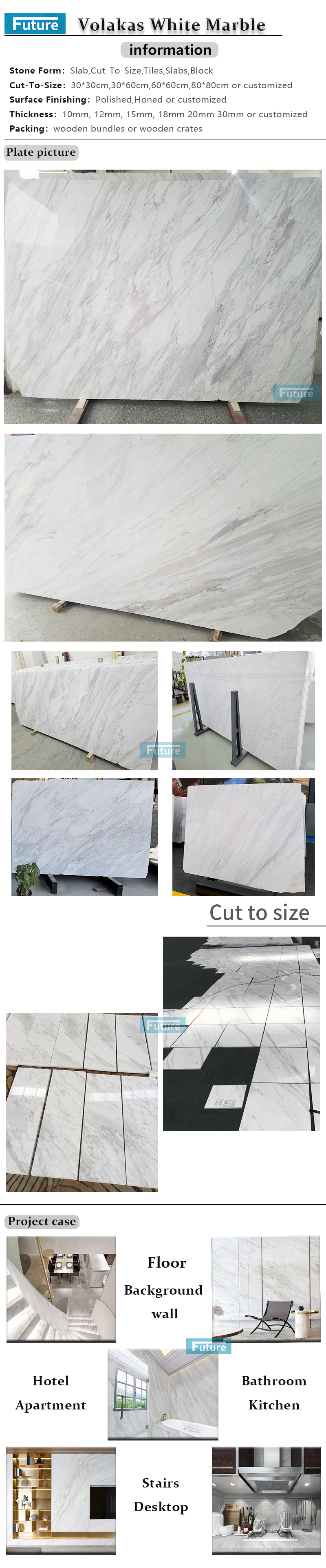 Volakas White  Greek marble white marble Natural Stone slab tile vanity top countertop floor wall marble column