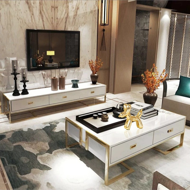 Post-modern light luxury tempered glass tea table TV cabinet combination small family TV cabinet combination