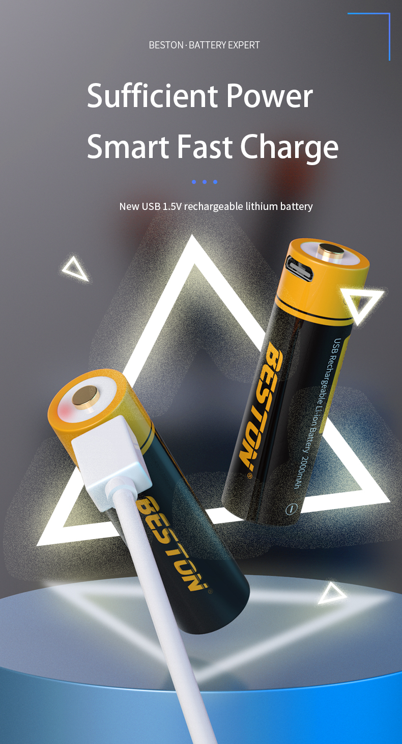 BESTON 3500mWh AA micro USB lithium battery 1.5v durable and rechargeable