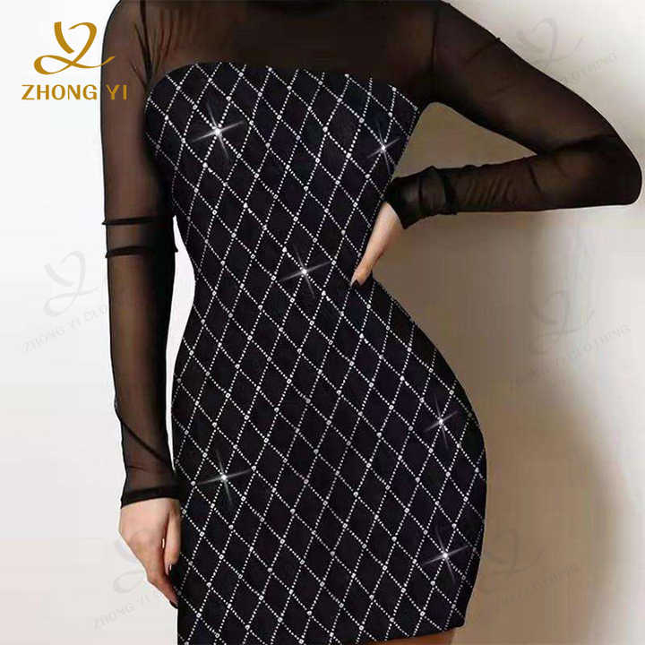 Vendita all'ingrosso della fabbrica Plaid nero su ordinazione autunno donna moda Sexy Slim Fit dorato spalla da sera Casual abito corto da sera