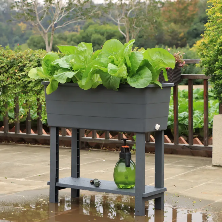 Grosir Plastik Penyiraman Diri Bunga Pot Vertikal Modern Penanam Persegi Panjang Taman Ditinggikan Tempat Tidur untuk Sayuran
