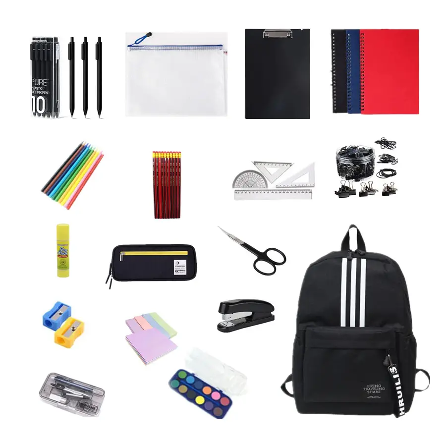 Kit perlengkapan sekolah kebutuhan sekolah kembali ke sekolah, Set alat tulis kualitas tinggi, bundel besar termasuk beberapa perlengkapan penting