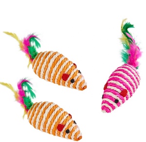 Ratón Sisal para gatos, juguetes con cola de pluma y hierba gatera para masticar y rascar, ratón interactivo para gatos, juguete hecho en China - Product Image 2