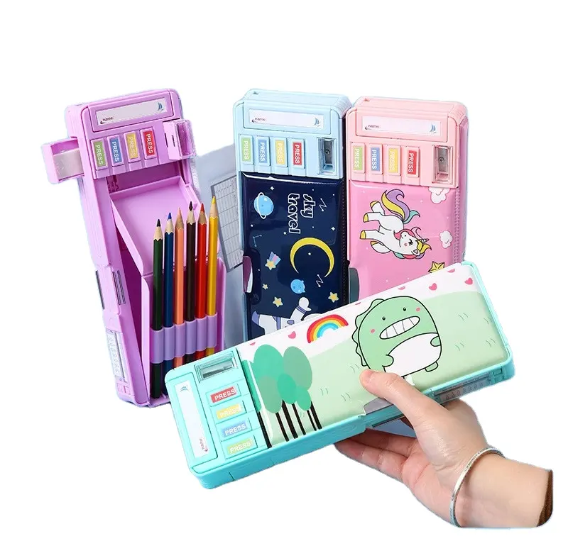 Multifunktions-Feder mäppchen Niedliche Cartoon Pen Box Organizer Briefpapier mit Anspitzer