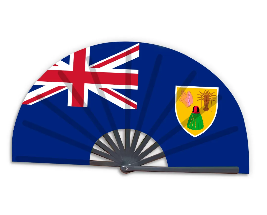 Ventilador de mano plegable de bambú, Bandera Nacional personalizada, Islas Turcas y Caicos, producto nuevo