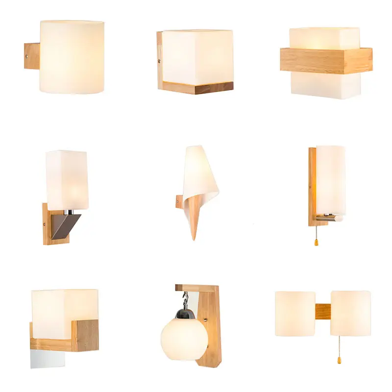 رخيصة أزياء مبتكرة الجدار مصباح زجاج قاتم الخشب الاسكندنافية الشمعدان المنزل داخلي السرير E27 وحدة إضاءة Led جداريّة مصباح