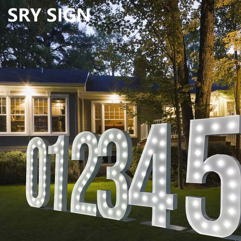 SRY-luz LED gigante grande para decoración de boda, luz de Metal personalizada de fábrica, marquesina con letras y números, 4 pies, 2023