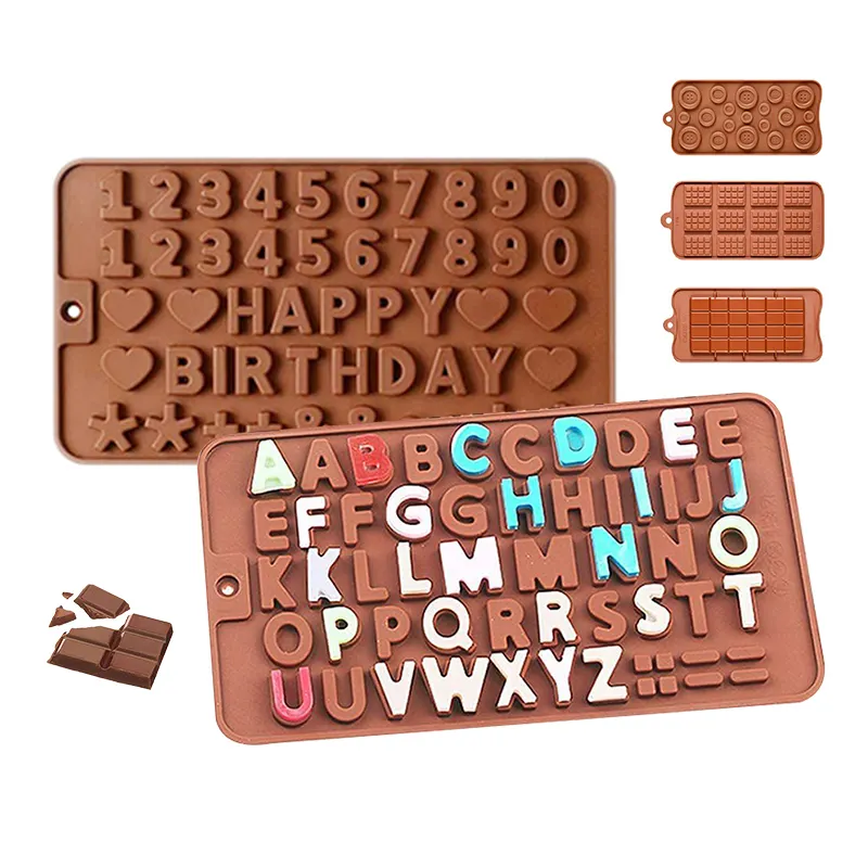 Suministros de decoración de tartas, gofres de silicona con botones y letras de grado alimenticio, moldes para repostería y Chocolate