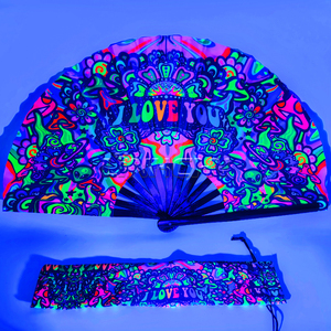 Tùy chỉnh lớn Rave Fan <span class=keywords><strong>UV</strong></span> Glow Hand Fan với bao da cho nam giới/phụ nữ âm nhạc lễ hội Câu lạc bộ Rave phụ kiện - Product Image 1