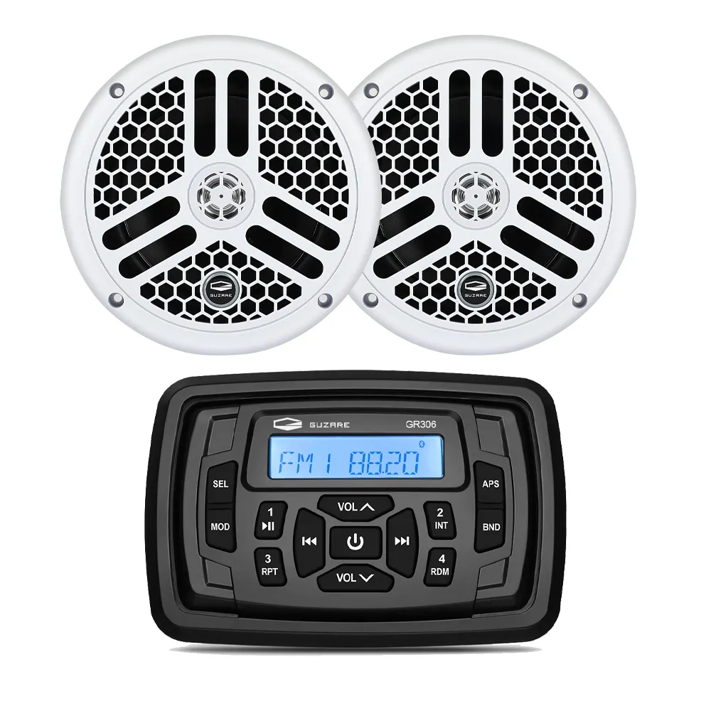 Receptor de áudio mp3 bluetooth, rádio barco estéreo marinho + 6.5 polegadas, alto-falantes à prova d' água para rv atv