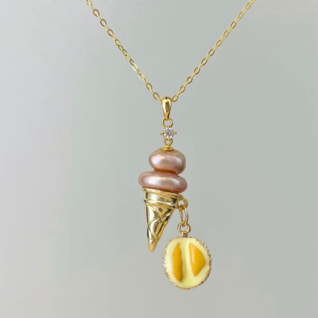 Collier glace Durian doré (perle d'imitation)