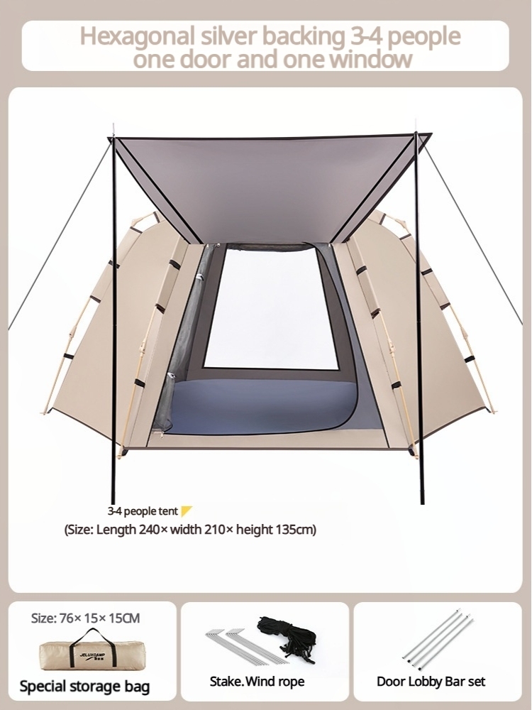 Tenda oro sabbia con una porta e una finestra