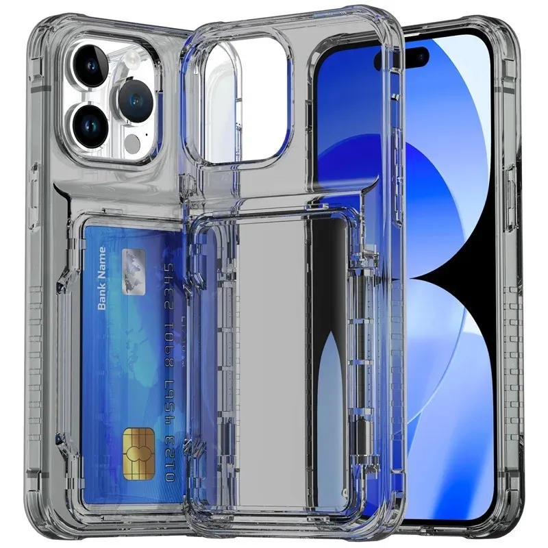 Para iPhone 15 Pro Max Nova Caixa De Telefone Transparente Suporte De Slot De Cartão 14 Plus 13 Pro 12 11 Luxo Claro Acrílico Stand Case