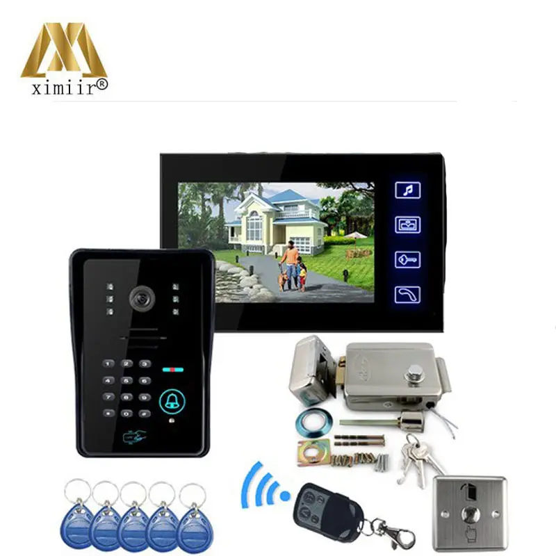 Sistem Kontrol Akses Kartu Rfid, Pembaca Kartu Rfid Warna Sentuh 7 "Video Pintu Telepon Sistem Bel Pintu dengan 125Khz Rfid Sistem Interkom