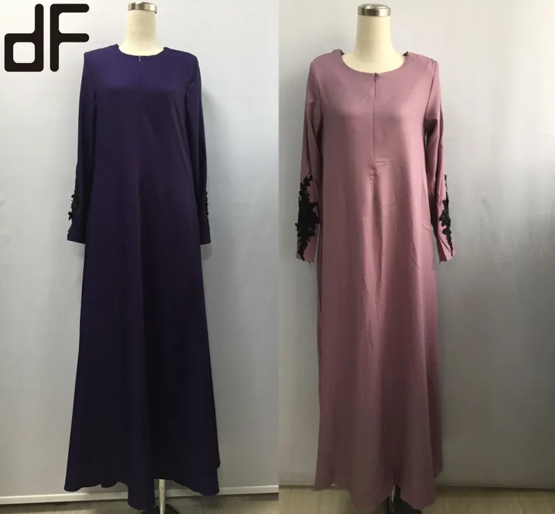 Vestido manga longa bordado, maxi vestido preto de crepe para mulheres musculinas, roupas islâmicas modest, modelo abaya em dubai