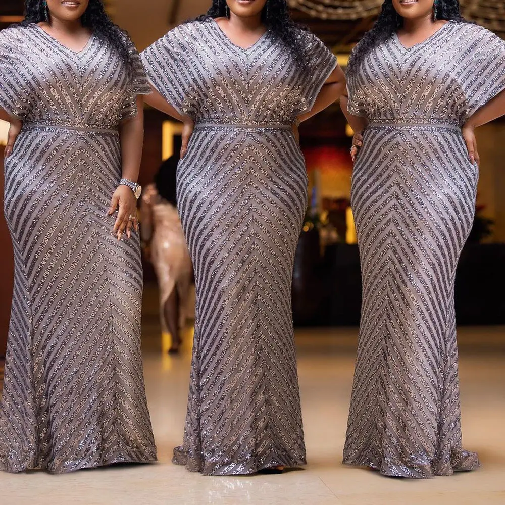 Benutzer definierte Hot Sale African Plus Size Pailletten Ballkleid Kurzarm Party Hochzeit Mutter der Braut Kleid