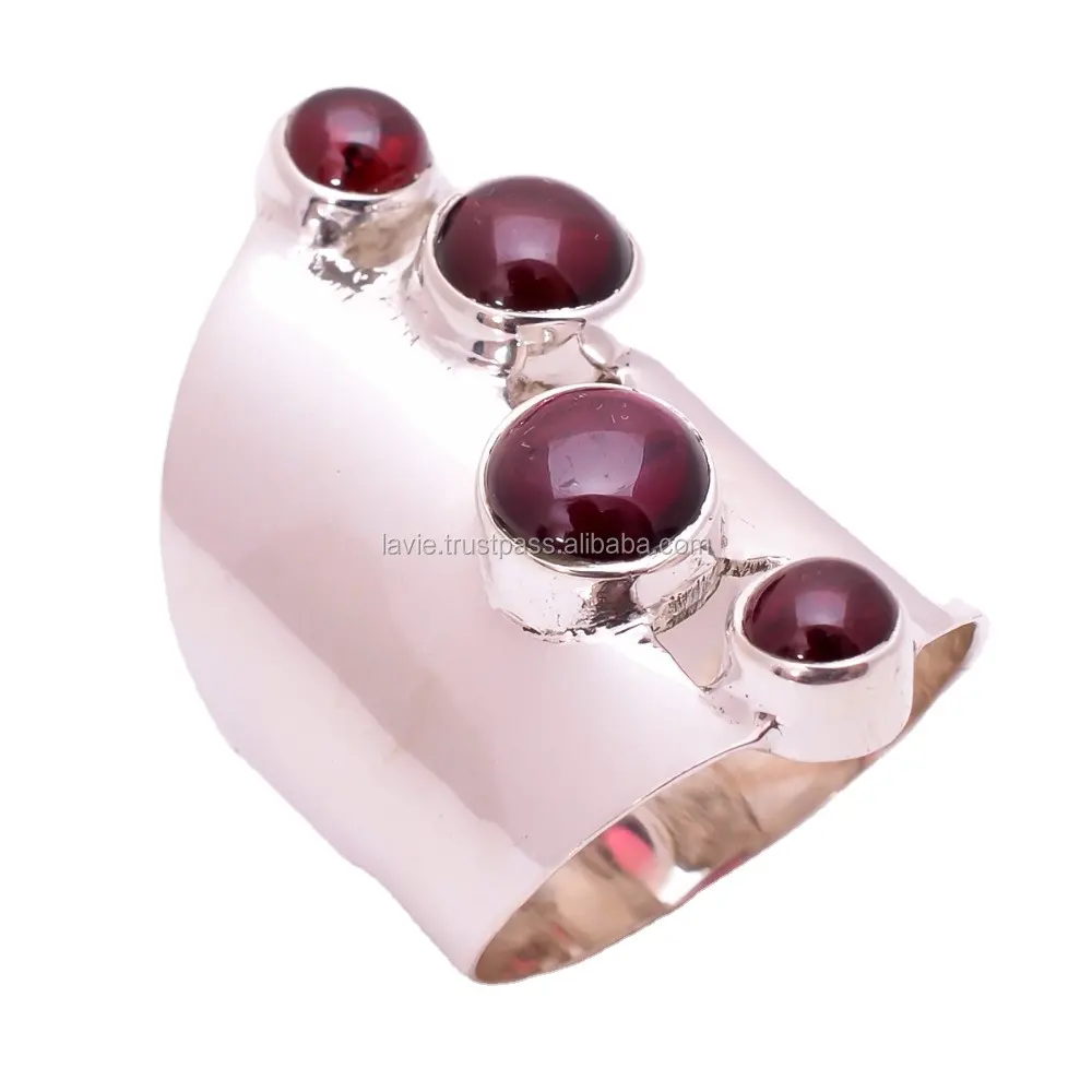 Anillos de plata fina con gema granate Natural para mujer, joyería india, venta al por mayor