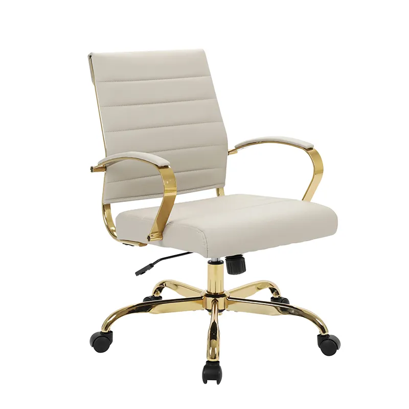 Silla ejecutiva de cuero PU, mueble con marco de Metal cromado, giratorio, color blanco, para oficina