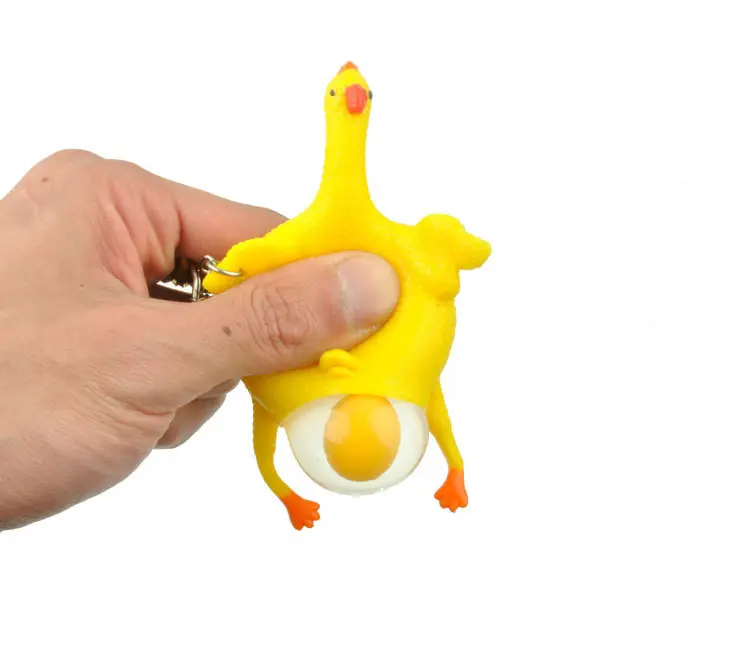 Lustige Gadgets Neuheit Anti stress Squeeze Chicken Laying Egg Chicken Toys Schlüssel ring Überraschung Squishy Kids Toys